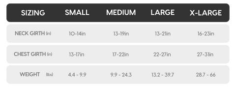 WOOFO Harness Size Guide